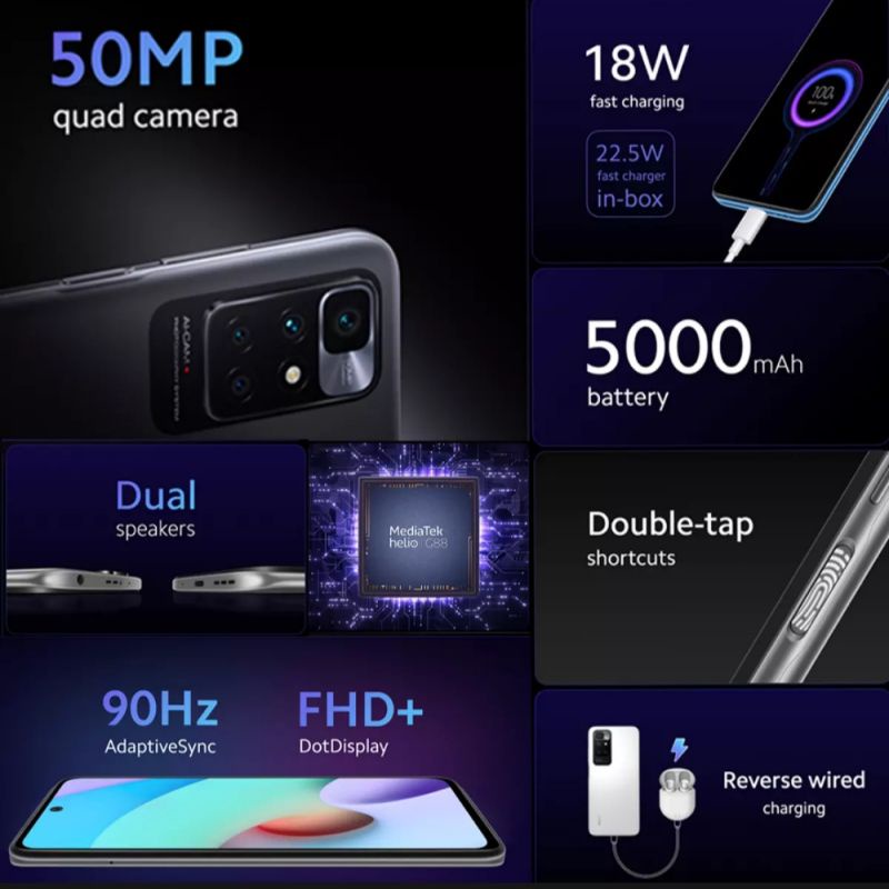 Xiaomi Mi Redmi 10 2022 new 6+128GB/4+64GB Layar 6.5&quot; Smartphone Android HP Helio G88 Baterai besar 5000mAh