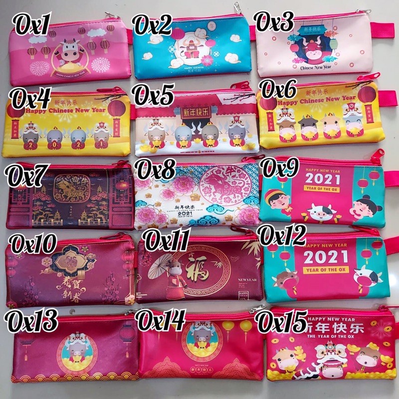 Dompet Angpao Imlek Tahun 2021 Motif Lampion Boneka Jepang Kokeshi Koko Cici Panjang Shio Kerbau