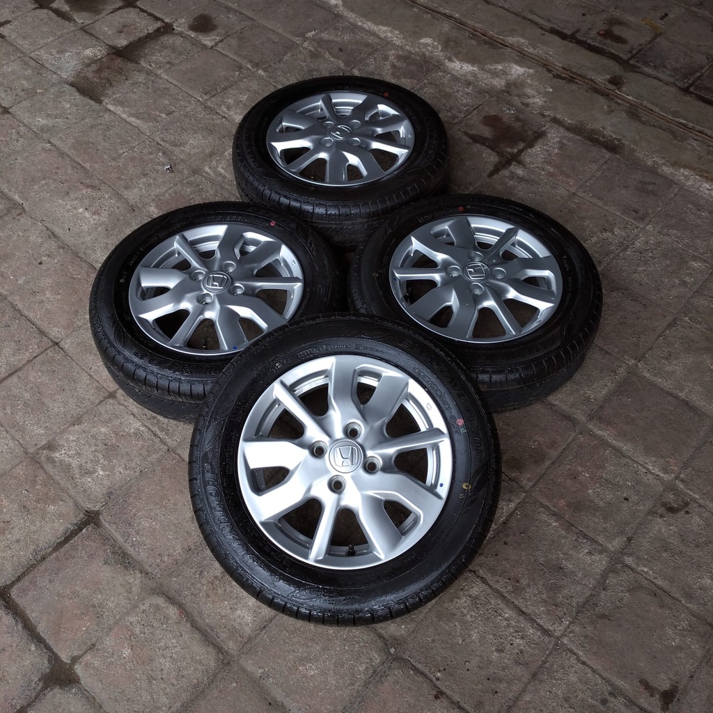 VELG SEKEN ORIGINAL COPOTAN MOBIL HONDA NEW BRIO RING 14 LEBAR 5 PCD 4X100 ET 50 SILVER + BAN DUNLOP