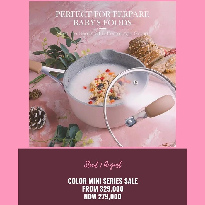 Carote Bio pink sauce pan 16cm panci susu dengan tutup kaca