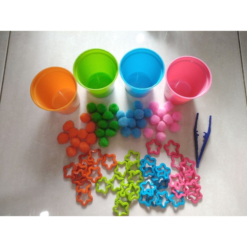 Mainan edukasi / montessori toys - sorting color pompom dan star