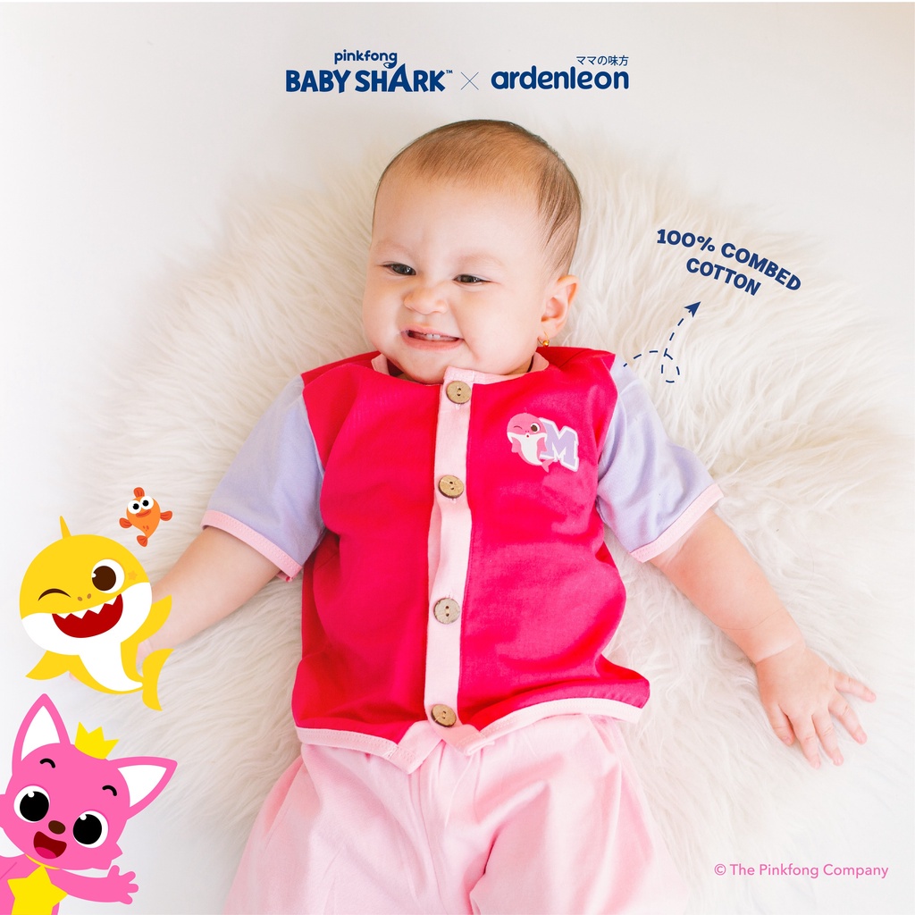 Baju Bayi Setelan Pendek Anak Ardenleon Pinkfong Baby Shark Baby Button Short 0-12 Bulan