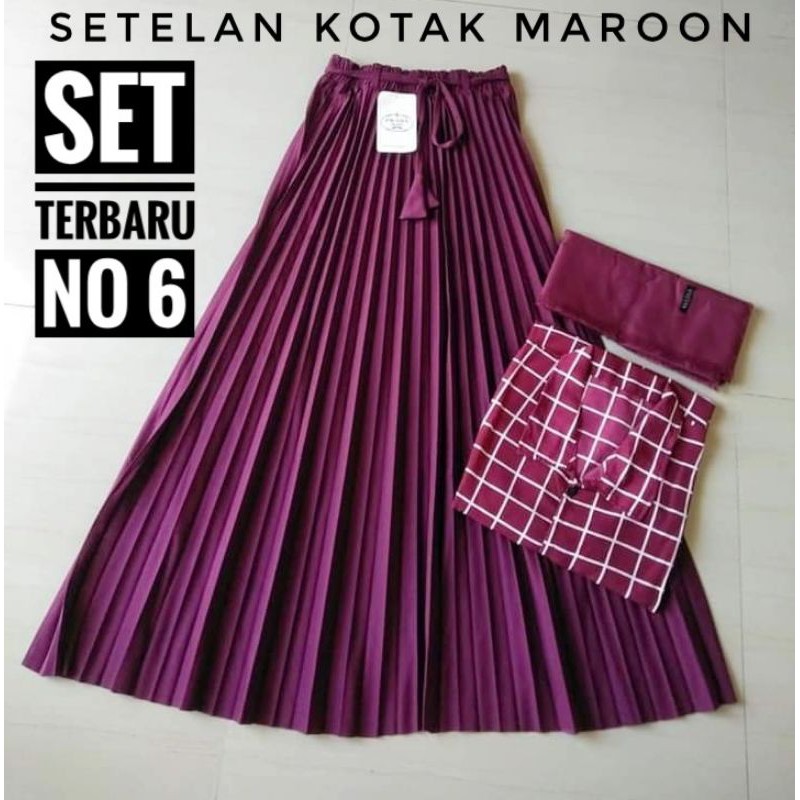 Setelan 3 in 1 Plisket Premium Motif KOTAK KOTAK