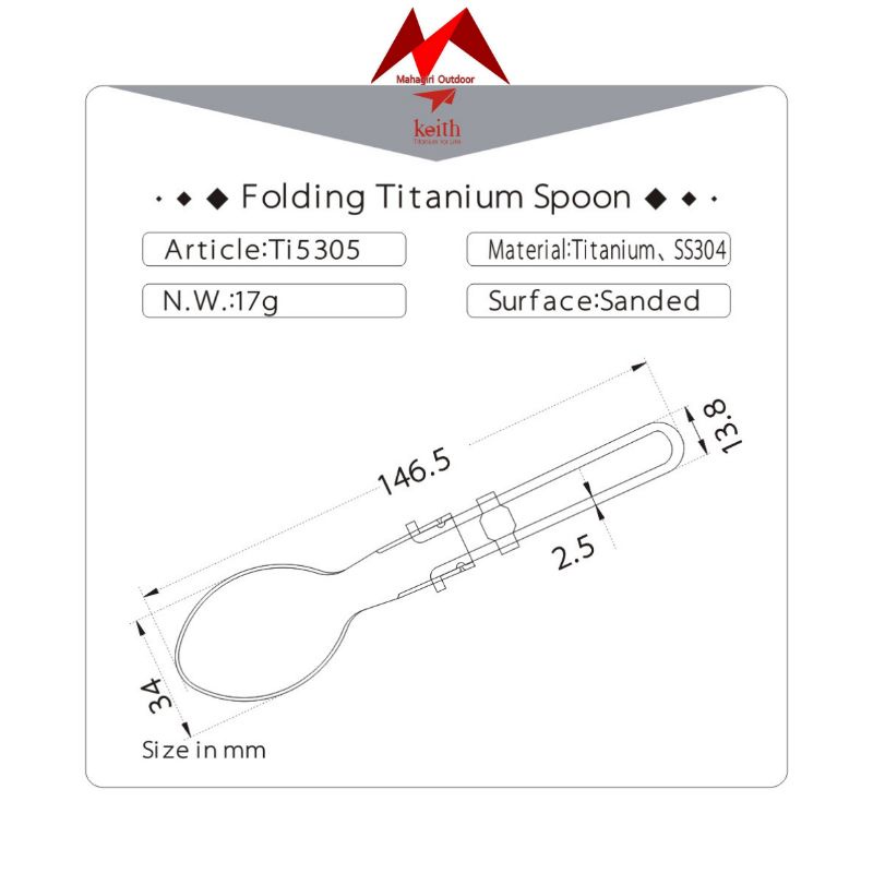 Keith titanium Ti5305 folding spoon ultralight sendok lipat camping outdoor