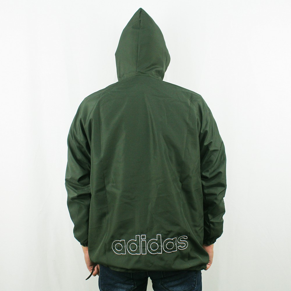 JAKET ADIDAS PARASUT WINDBREAKER HIJAU ARMY  LIST PUTIH  - JAKET PARASUT - JAKET OLAH RAGA XL XXL