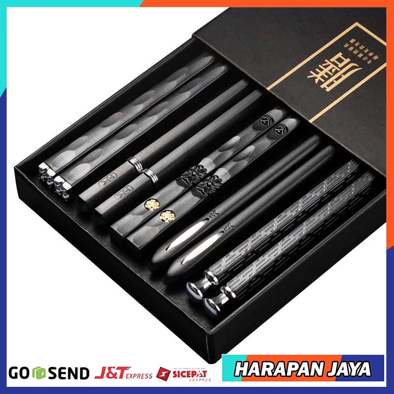 USEMD Alat Makan Sumpit Jepang Chopsticks Japanese Style Reusable Metal 5 Pasang - 01BPP