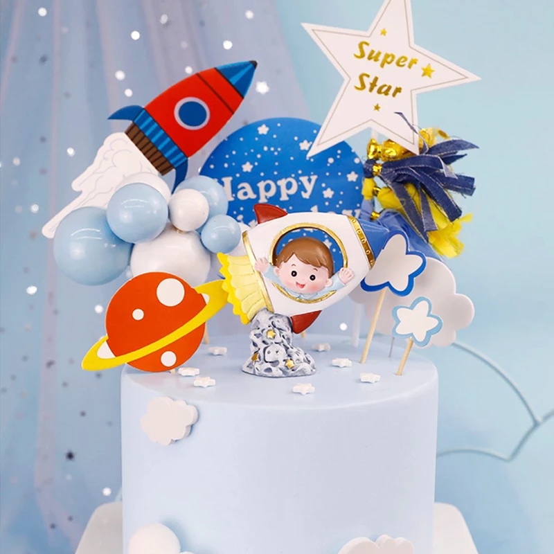 Astronaut Spaceman Theme Cake Topper Kids Favors Baby Shower Birthday Party Cake Decorations