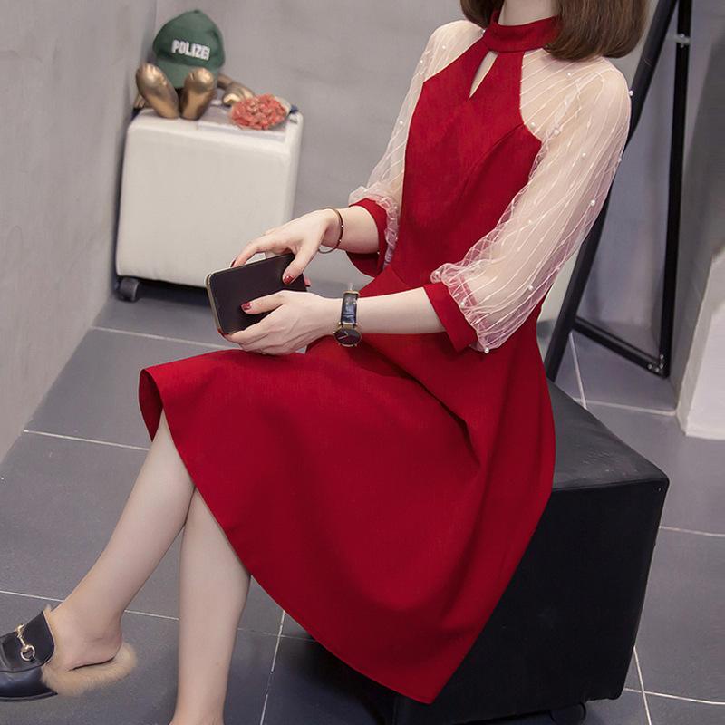 Dress Gaun Pesta Renda Merah Hitam Jumbo Bigsize BB 100 Kg Kondangan Pernikahan Korea Rok Huruf A