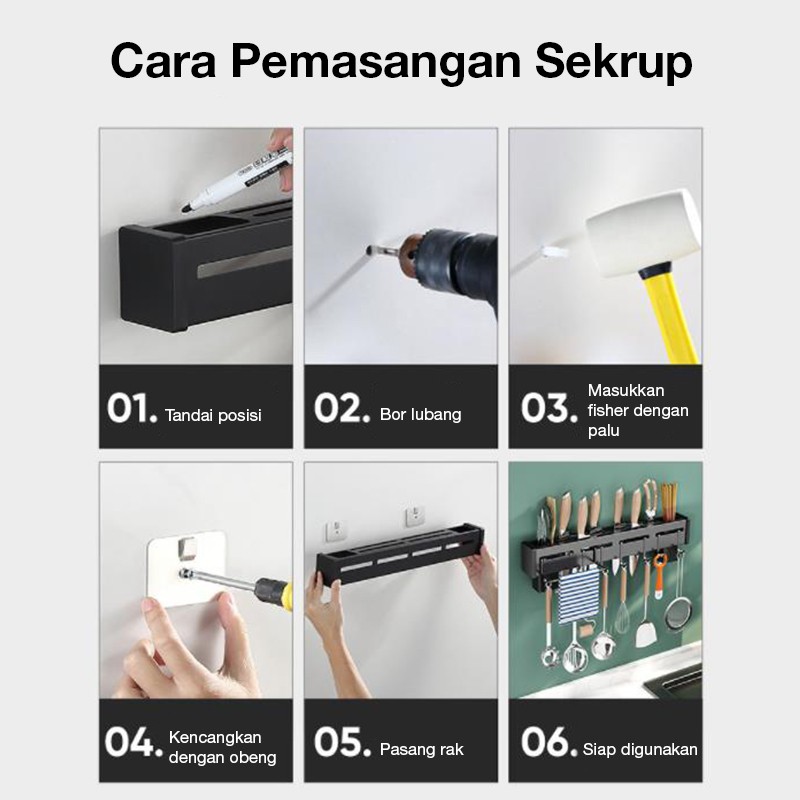 POTE Rak Dinding Dapur Stainless Steel/Kitchen Rack /Tempat Taruh Sendok Garpu Pisau Dapur Gantungan Lap Dapur