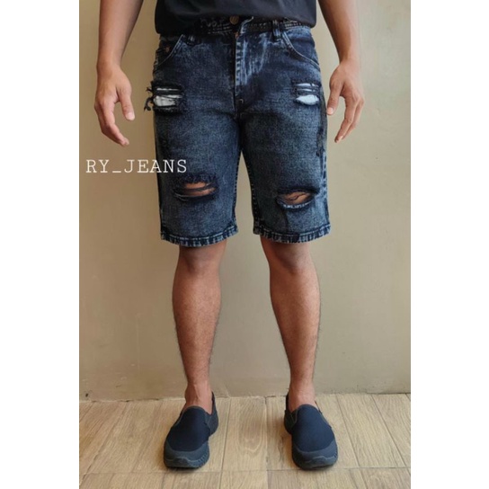 jeans pendek sobek pria celana jeans hitam pendek ripped jeans