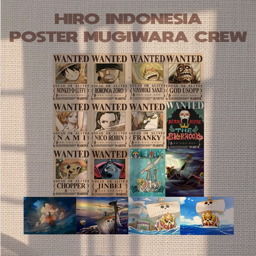 [ISI 16PCS] Poster Anime One Piece Buronan Bounty Mugiwara Crew Terbaru  Kapal Thousand Sunny Go-16PCS | New OnePiece