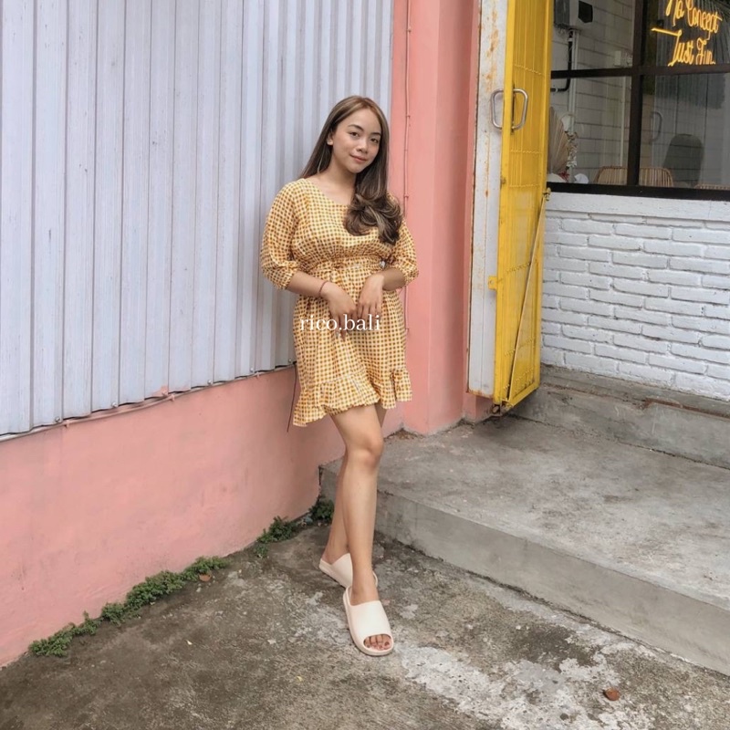 DASTER KERUT BALI RAYON / DRESS KERUT MURAH/ DRESS VINTAGE / DRESS KOTAK BALI / DRESS KOTAK RAYOB / 