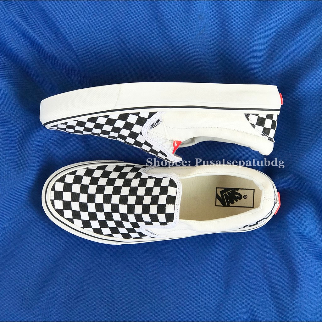 VANS SLIP ON CHECKERBOARD BLACK WHITE LIST HITAM