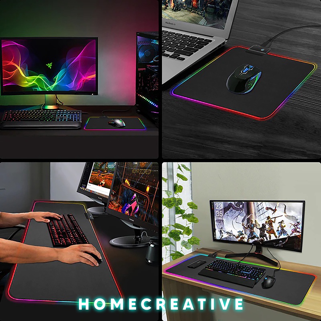 HOME CREATIVE 100% ORI Mouse Pad Mousepad Gaming LED RGB Jumbo Large Berbagai Ukuran Alas Laptop Alas Keyboard Alas Mouse Alas Komputer Mouse Pad Gaming Gamers ROG Mouse Pad Asus Mousepad Macbook Alas Mouse Cahaya RGB Tebal Murah Anti Air Anti Slip