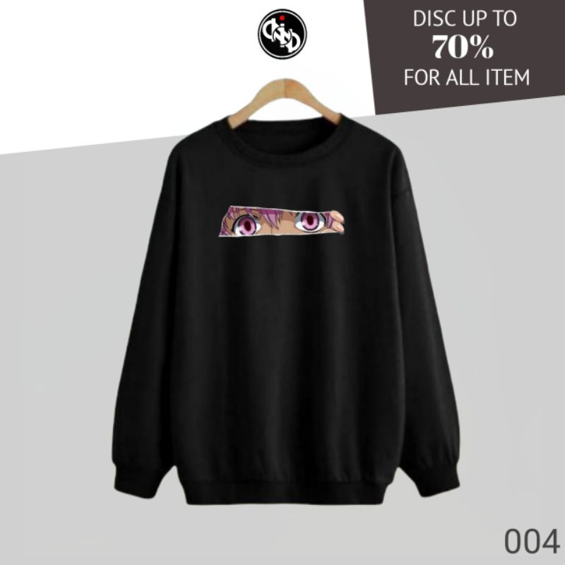 QUINNO - SWEATER CREWNECK BLACK - ANIME  TIRED EYES CN04