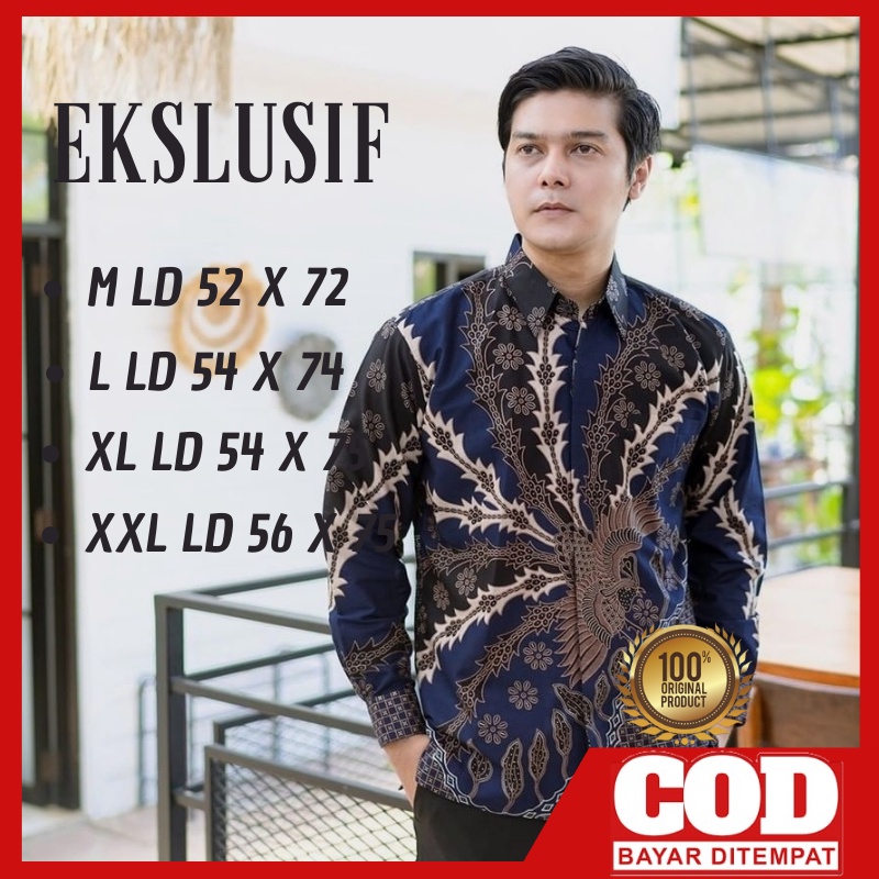 Kemeja Batik Pria Risna Batik HRB026 Kenongo Kemeja Pekalongan Sogan Merak M L XL MUR MODIS D9L1