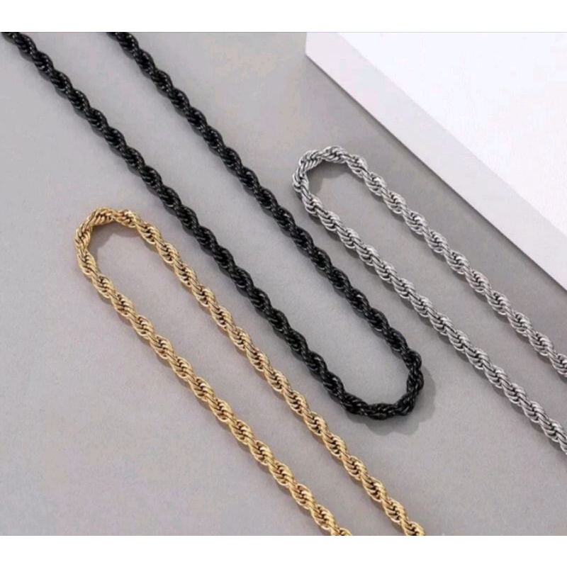 Kalung Titanium model Tambang , Kalung Titanium Anti karat, Kalung Titanium pria Wanita ( Agam Aksesoris)