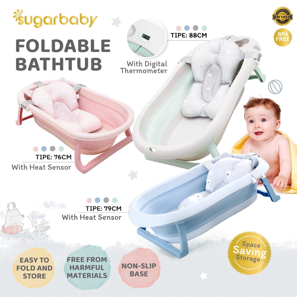 MOMS_ Sugarbaby foldable baby bathtub dengan sensor panas F76&amp;F79 / Bak Mandi Bayi Lipat dengan sensor panas