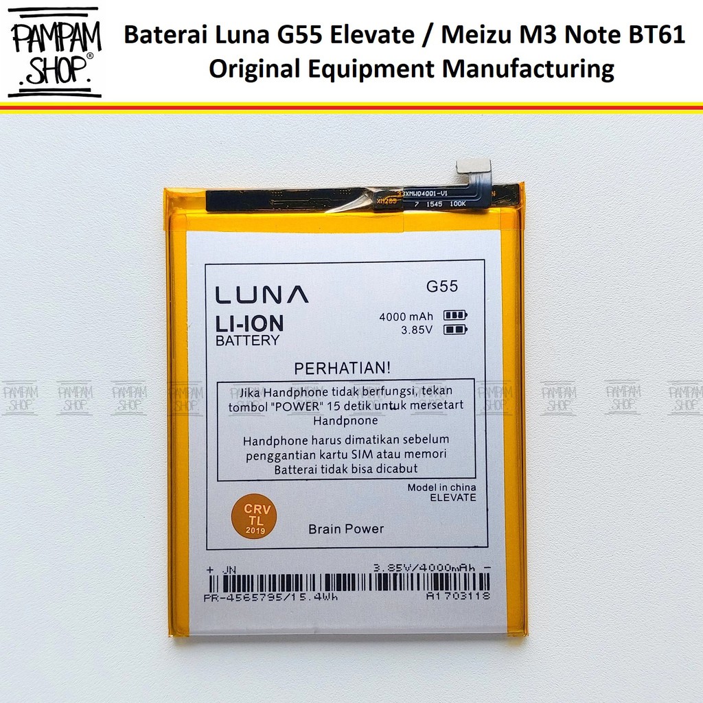 Baterai Luna G55 ELEVATE Meizu M3 Note 3 BT61 Batre Batrai Battery HP