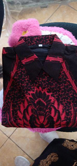 Kemeja Batik Pria Full Furing Kartiko Wijoyo Merah Batik Solo Katun Primisima Batik Merah