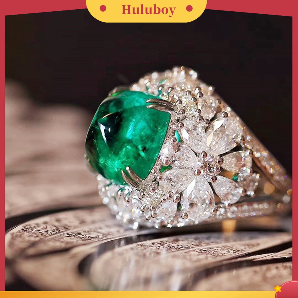 Hu Hu Hu Hu Hu Alat Bantu Pasang Kacamata♡ Cincin Berlian Imitasi Bentuk Kotak Warna Hijau Gaya Retro Untuk Wanita