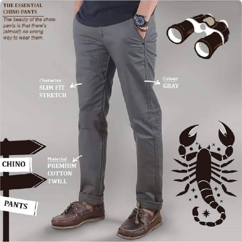 CELANA CINO Panjang Pria Slimfit KERJAHARIAN Santai Casual Formal Hitam Abu Cream Mocca Size 27-38