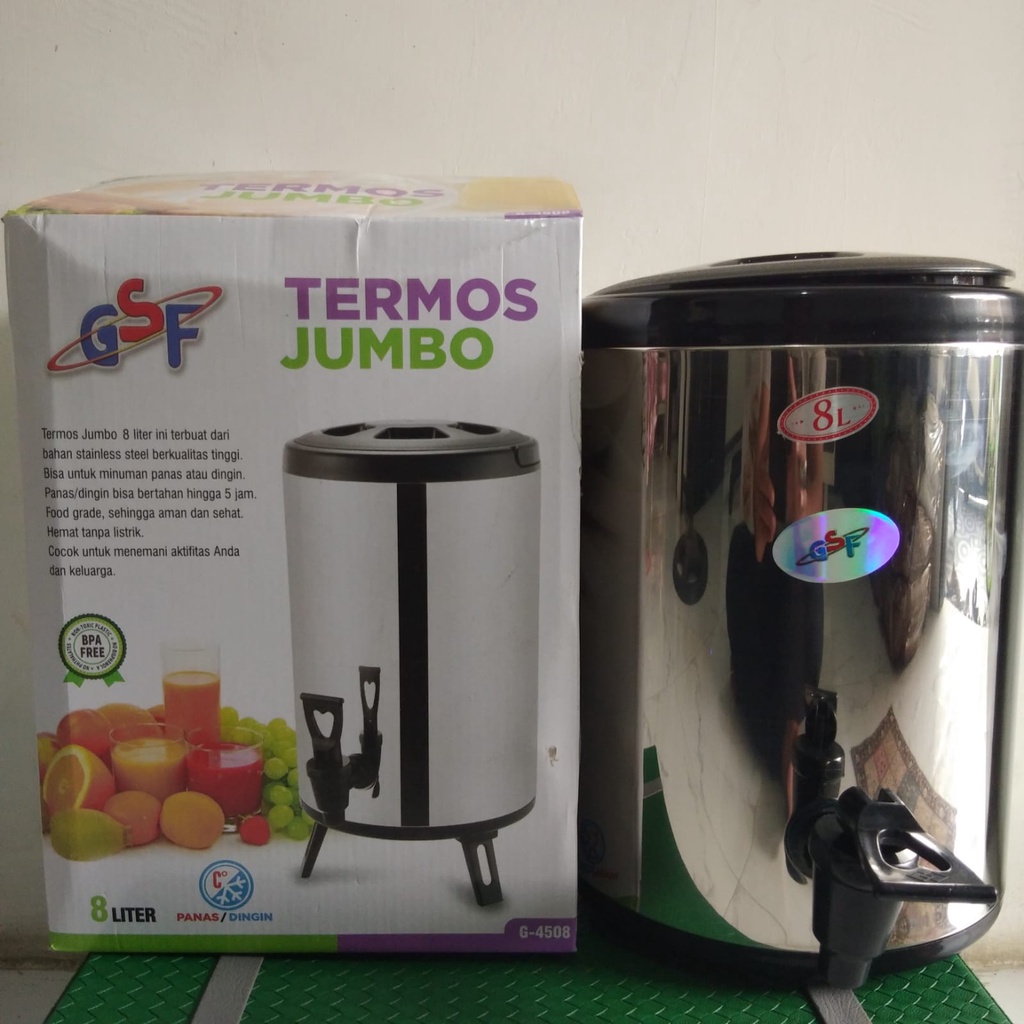 THERMOS JUMBO 8 LITER GSF G-4508 / WATER JUG MILK TEA BUCKET TERMOS TUAS KERAN KAPASITAS BESAR STAINLESS STEEL 8 LITER 8L 8 L 8LITER GSF 4508 DRINK JAR / THERMOS TEMPAT MINUM TEH KOPI / TERMOS JUMBO GSF G-4508