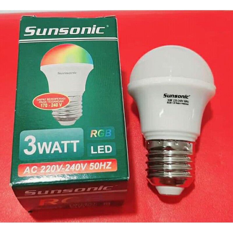 Lampu hias LED Sunsonic 7 warna 3 Watt RGB Warna Warni Disco Kelap Kelip Gonta Ganti Wana Buat Lampu Tidur Mini Lamp Bohlam Berwarna Dekorasi Full Color Sunsonik Multi color  Bohlam 3 Watt Warna Warni / RGB - Bohlam led 3 watt yang menyala warna warni