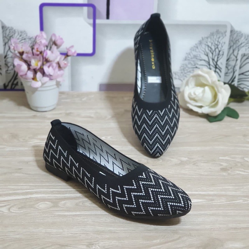 KAYZINEVA | CC18 Sepatu Wanita Rajut Salur Flat / Sepatu Flat Wanita Kekinian / Sepatu Wanita Terbaru / Sepatu Wanita Kekinian