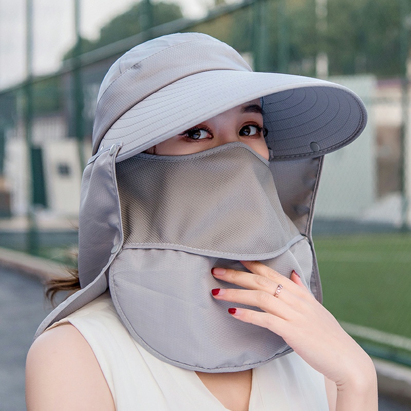 TOPI ANTI UV 4in1 I sun protection spring summer ladies hat het pelindung wajah masker cadar visor vizor ringan impor lari pantai berkebun wanita