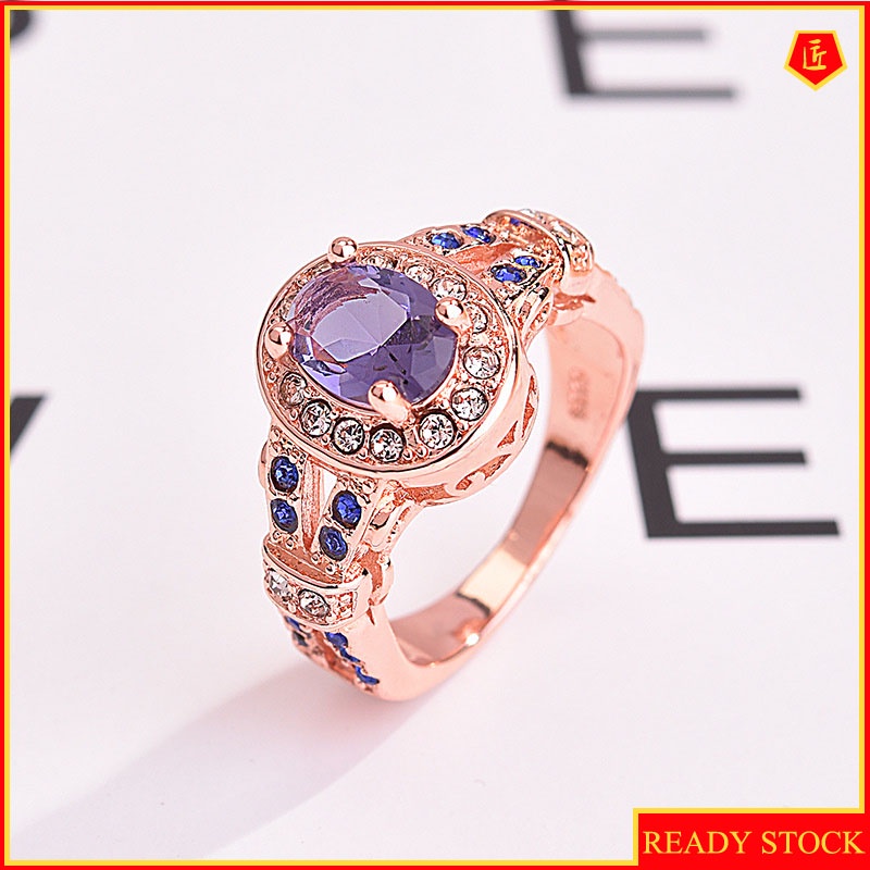 [Ready Stock]Women's Creative Purple Gem Rose Gold Ring