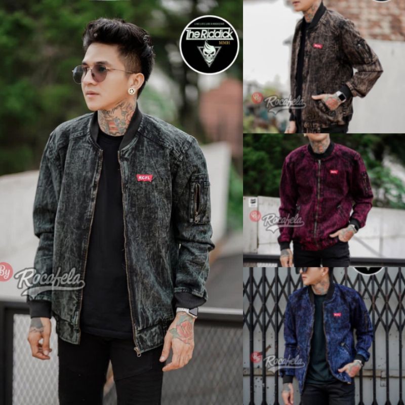 Jaket Bomber Jeans / Jaket Rocafela / Jeans Bomber / Jaket Jeans Washing Polos