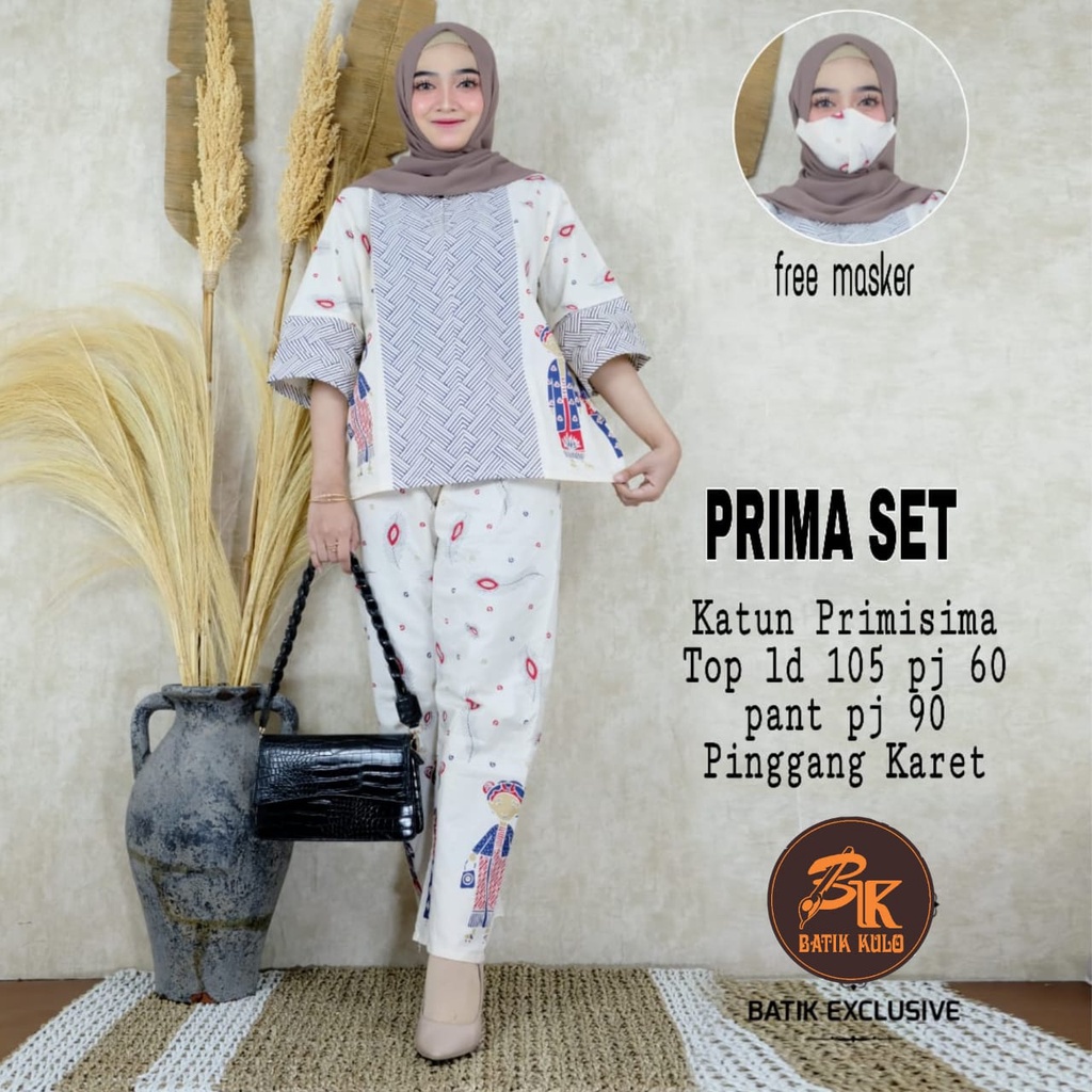 Prima Set Batik karakter Kartun Solo Blus dan Celana Setcel CP Setelan Muslim Pesta Kondangan Kantor Kerja