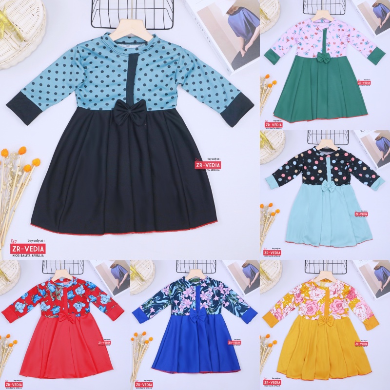 Dress Valencia 1-8 Tahun / Dres Lengan Panjang Anak Perempuan Fashion Kids Pesta Baju Cewek Murah