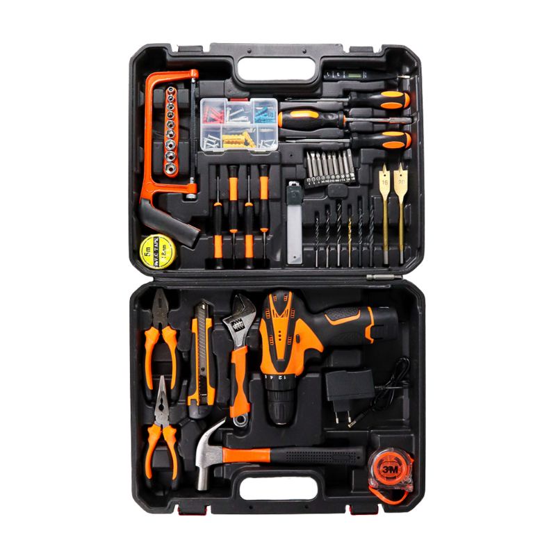 Set perkakas Bor Listrik Cordless Set Bor Listrik Tang Palu Gergaji Kunci Pas