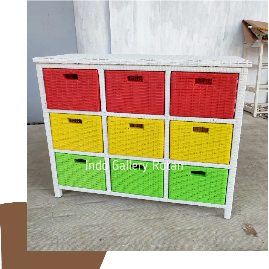 Lemari Laci Rotan Sintetis Minimalis / Rak Laci Rotan Sintetis Minimalis 9 Laci