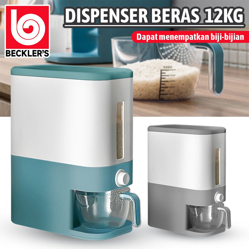 Beckler's Dispenser Tempat Beras Kapasitas 12KG Free Wadah / Rice Dispenser Tempat Wadah Penyimpanan