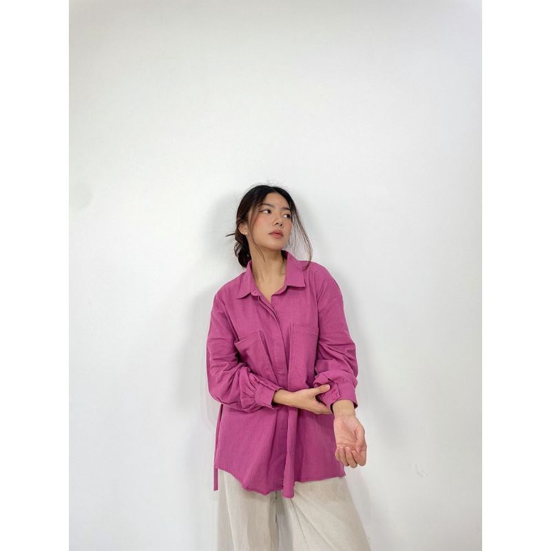 NIKI SHIRT KEMEJA LINEN SHIRT OVERSIZE - KEMEJA LINEN CRINGKLE WANITA PREMIUM