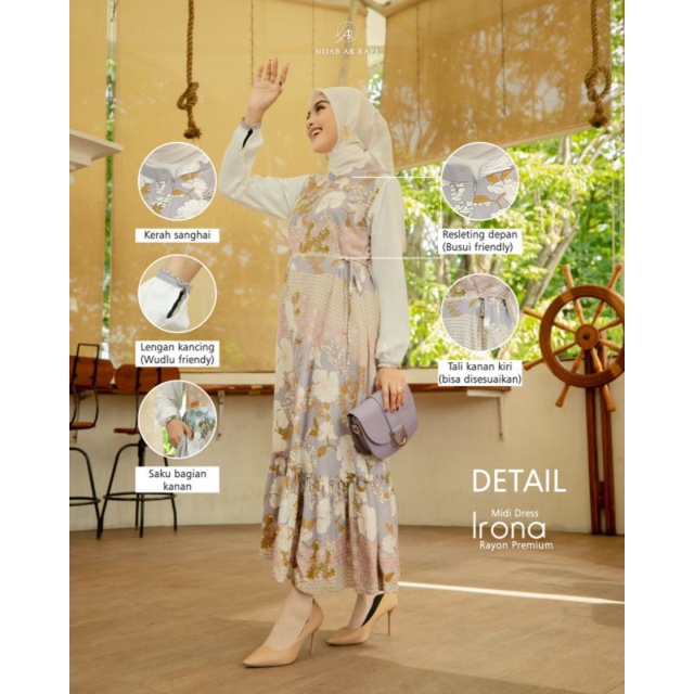 Dress Irona MIDI Arrafi baju muslim arrafi baju muslim motip size S-XL