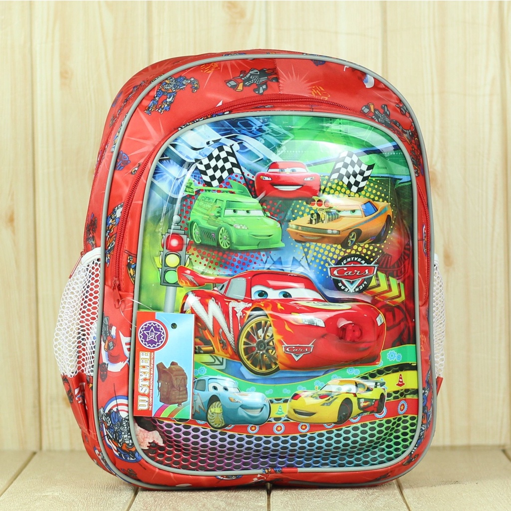 Tas Sekolah Anak Laki Laki TK Lampu Cars Merah SD PAUD Karakter Murah Gambar Kartun Karakter Terbaru Lucu Premium SMP Mini Murah BT-21 Motif Karakter Berkualitas