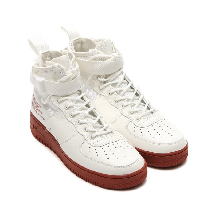 SNEAKERS COWOK HITAM BIRU MISTY  Nike Air Force 1 SF1 MID White Ivory Red