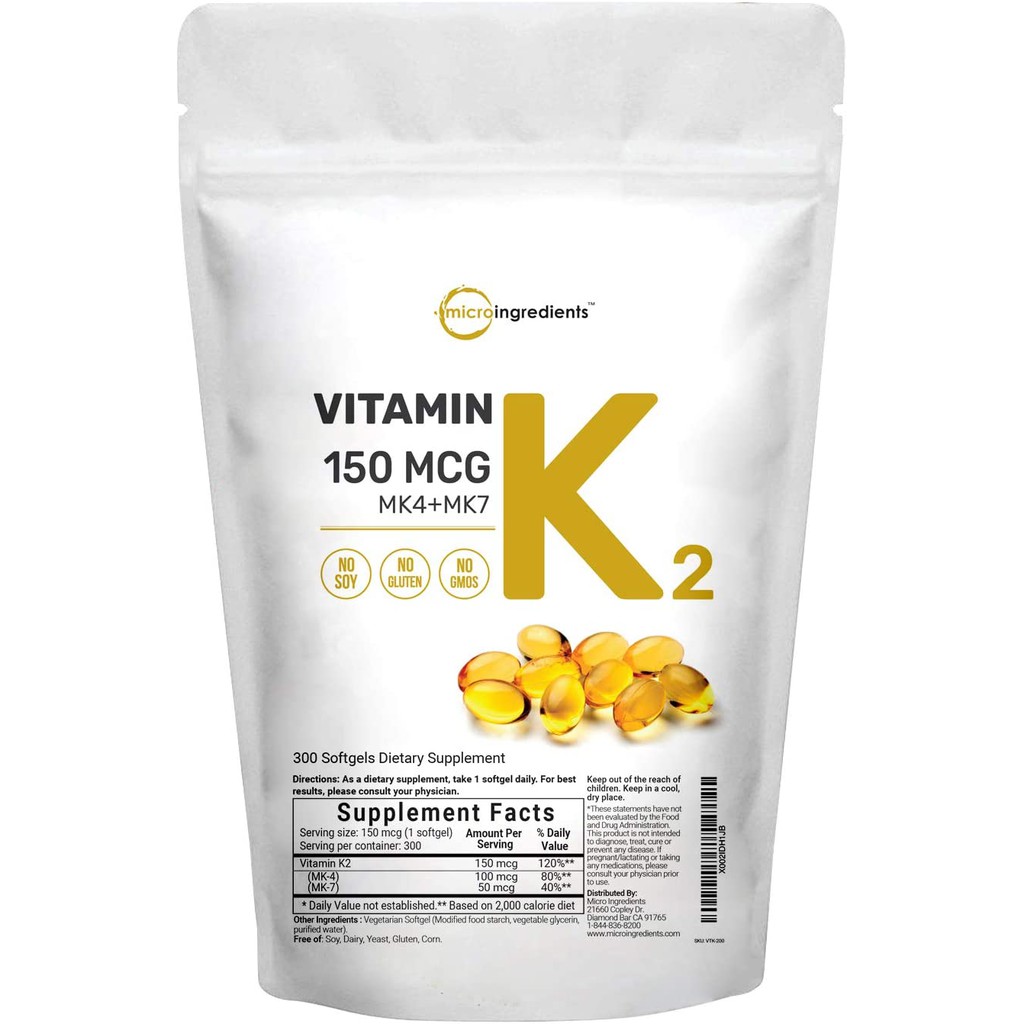 Microingredients Vitamin K2 150 Mcg (300 Softgels)