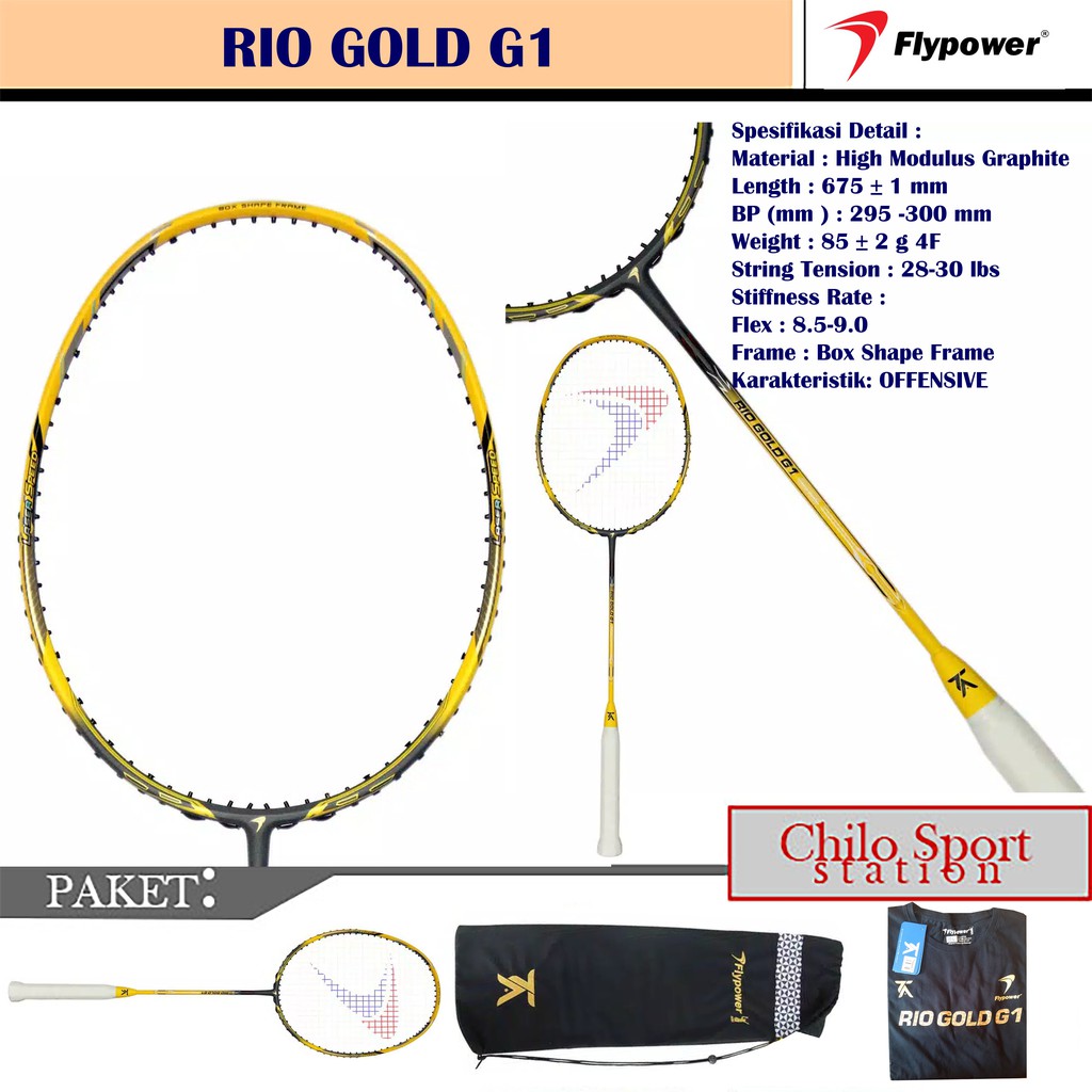Raket Flypower Rio Gold 1 Original>Free tas>Free Kaos Flypower