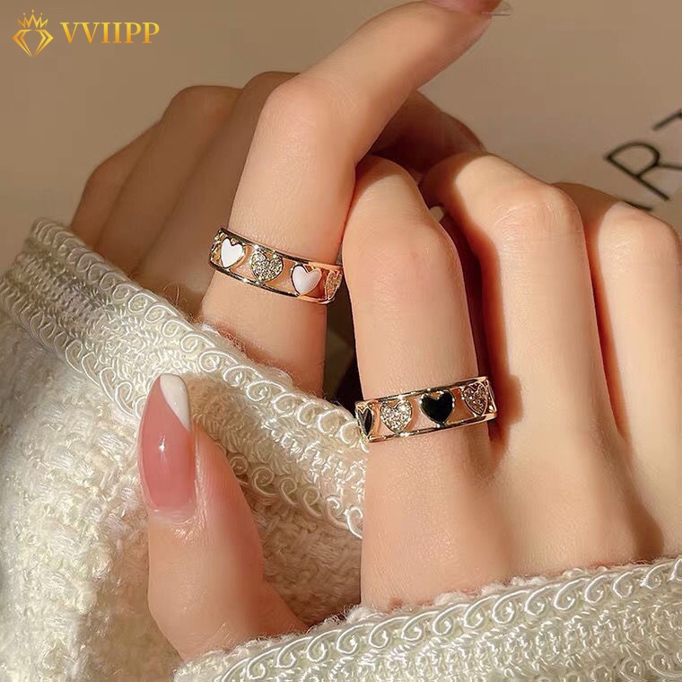 Cincin Kristal Bentuk Hati Model Terbuka Dapat Disesuaikan Untuk Wanita