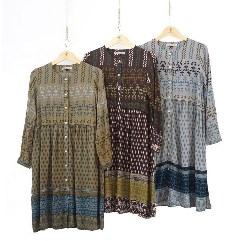 Hafsa Tunik Blue S M Mosstone S M Brown M by Heaven Lights