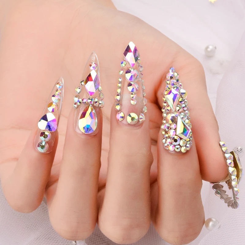 12 Kotak Kristal Berlian Imitasi Ab 3d Multi Ukuran Untuk Dekorasi Nail Art