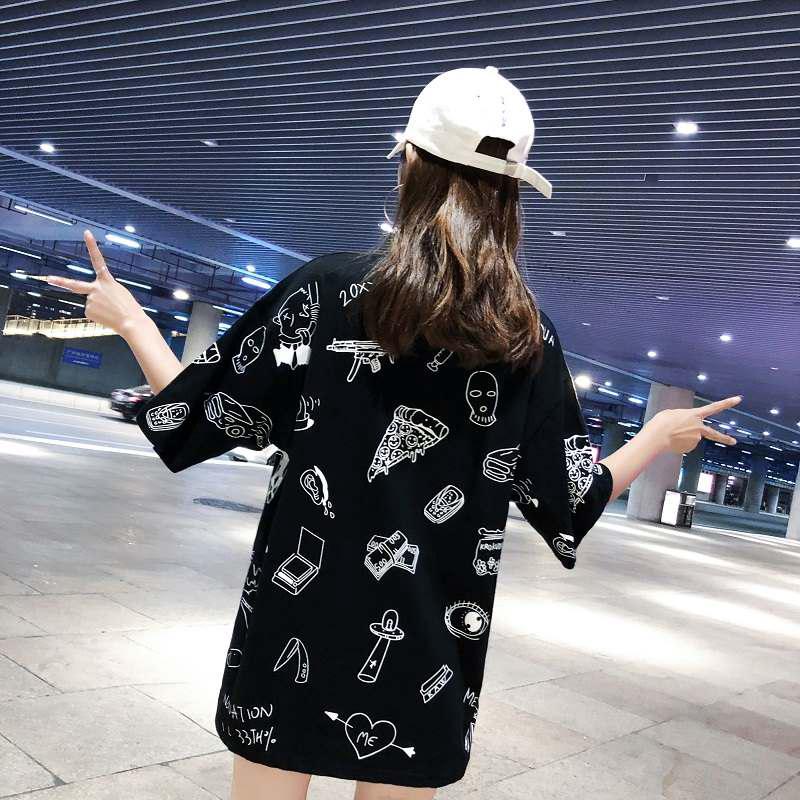  Kaos  T Shirt Lengan Pendek Motif Print Kartun Gaya Korea 