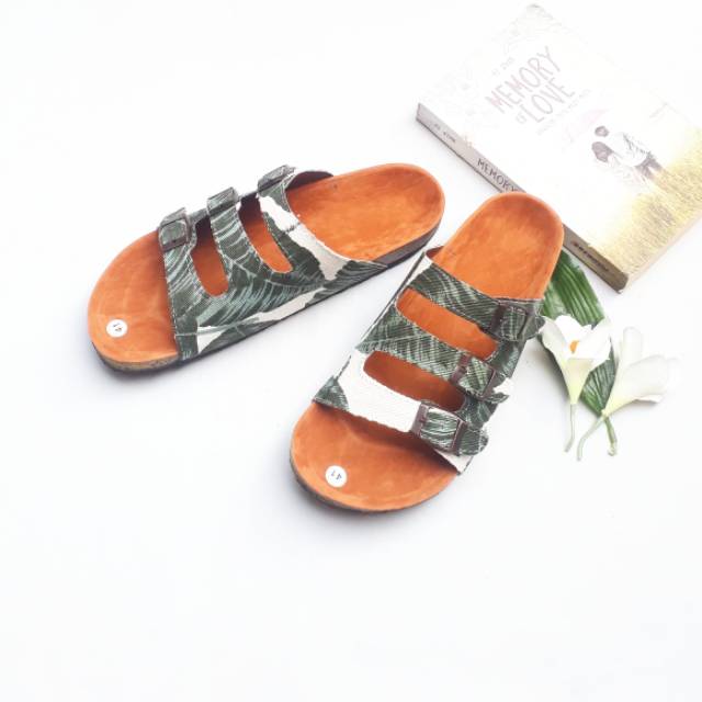 SB - JENIFER SANDAL BIRKEN KANVAS MOTIF DAUN