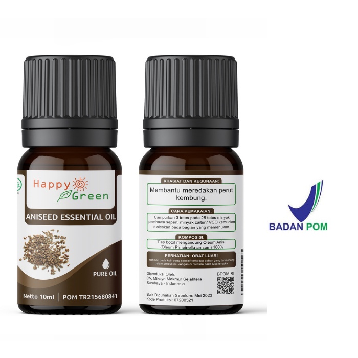 BPOM Happy Green Aniseed Essential Oil - Minyak Essensial Biji Adas 100% Murni Garansi Uang Kembali