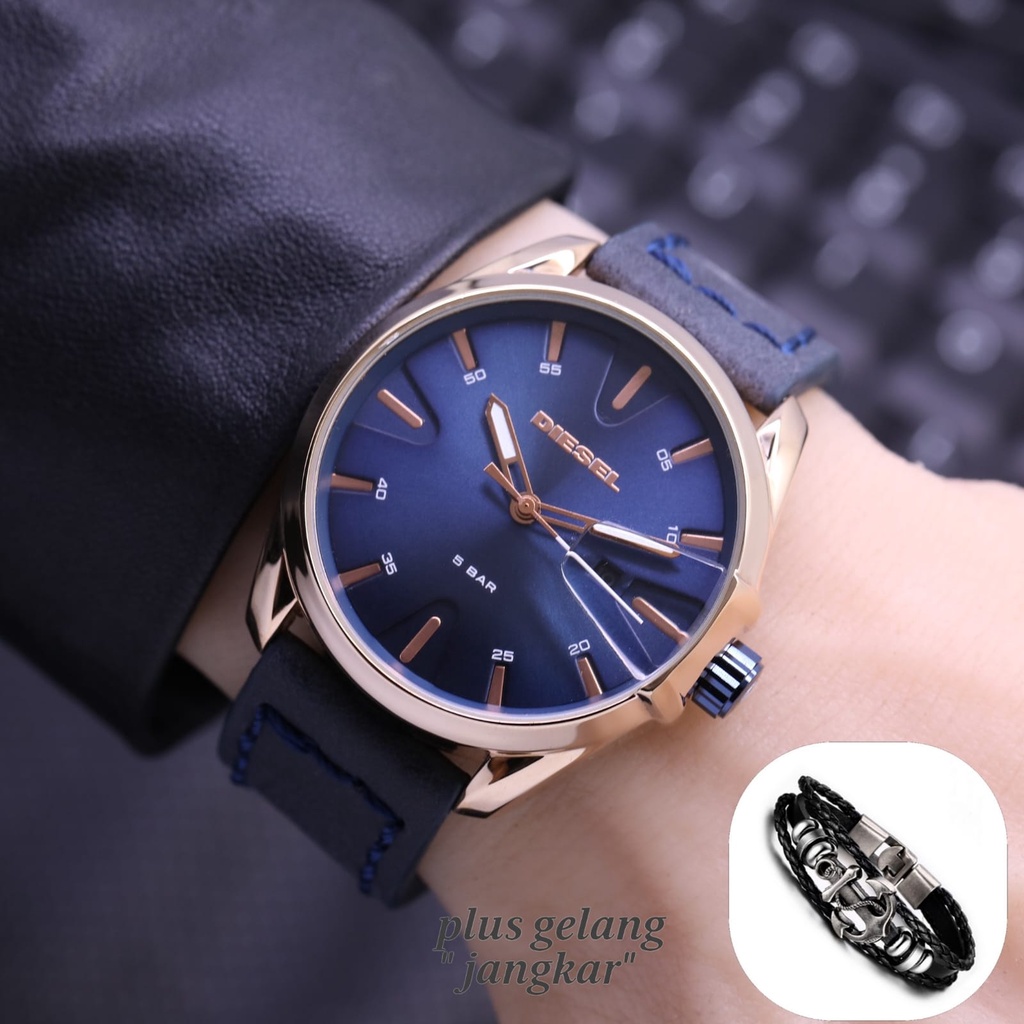 BEST SELLER JAM TANGAN PRIA DIESEL FM95 TALI KULIT TANGGAL AKTIF DM 4.5CM FREE GELANG, BOX BATERAI CADANGAN || JAM TANGAN FASHION PRIA JAM TANGAN COWOK MURAH DIESEL